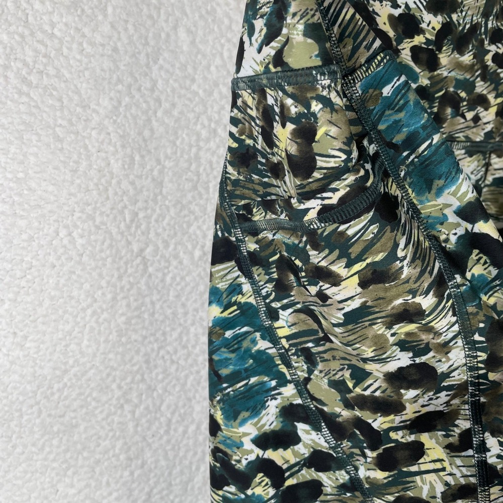 Kinesis Womens 1X Active Leggings Green Abstract Leopard Print Pockets High Rise - Picture 3 of 9